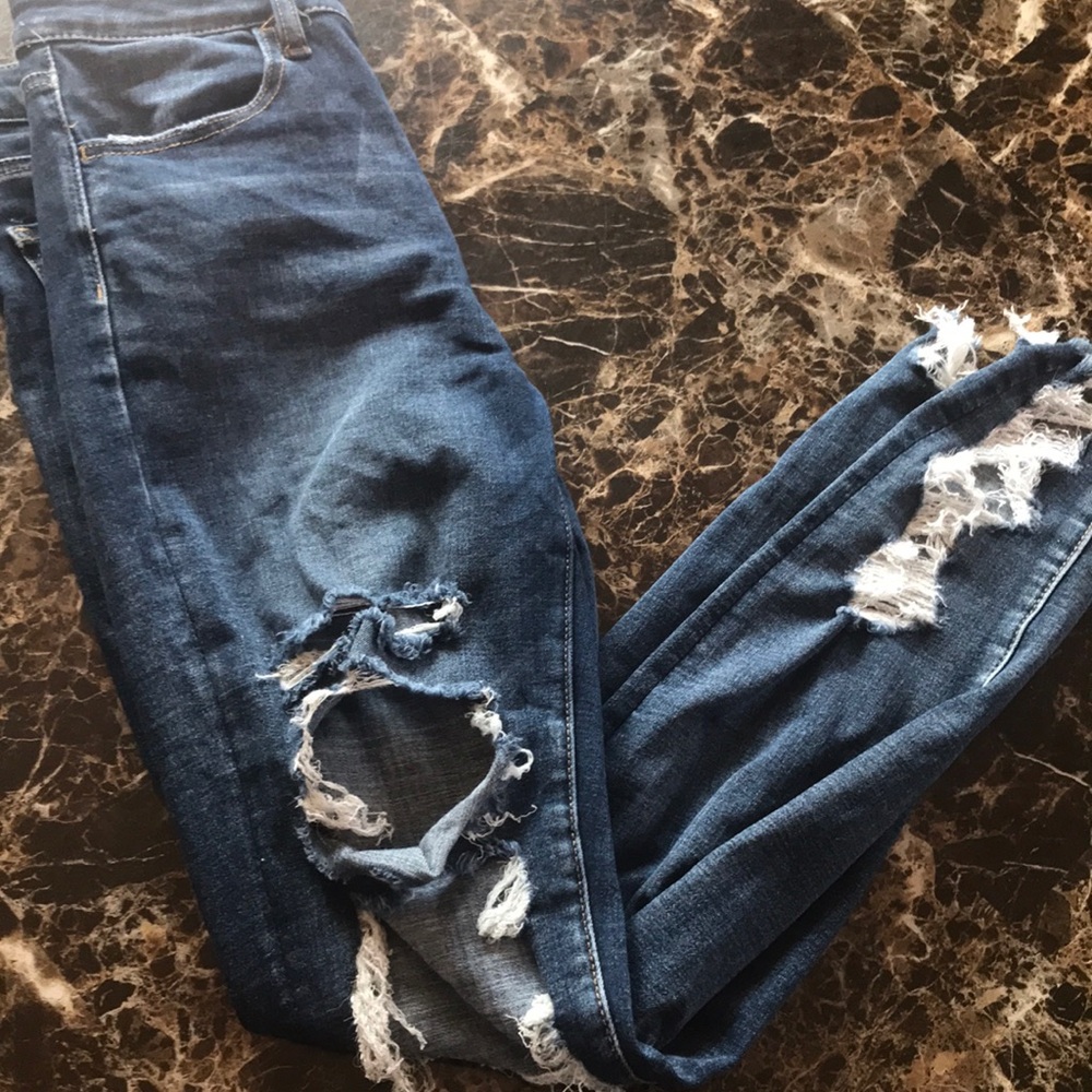 Navy blue ripped American eagle jeans